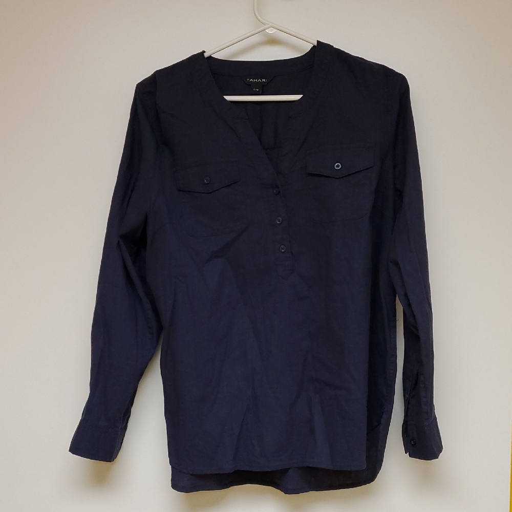 Tahari Linen Blend Shirts In Navy
